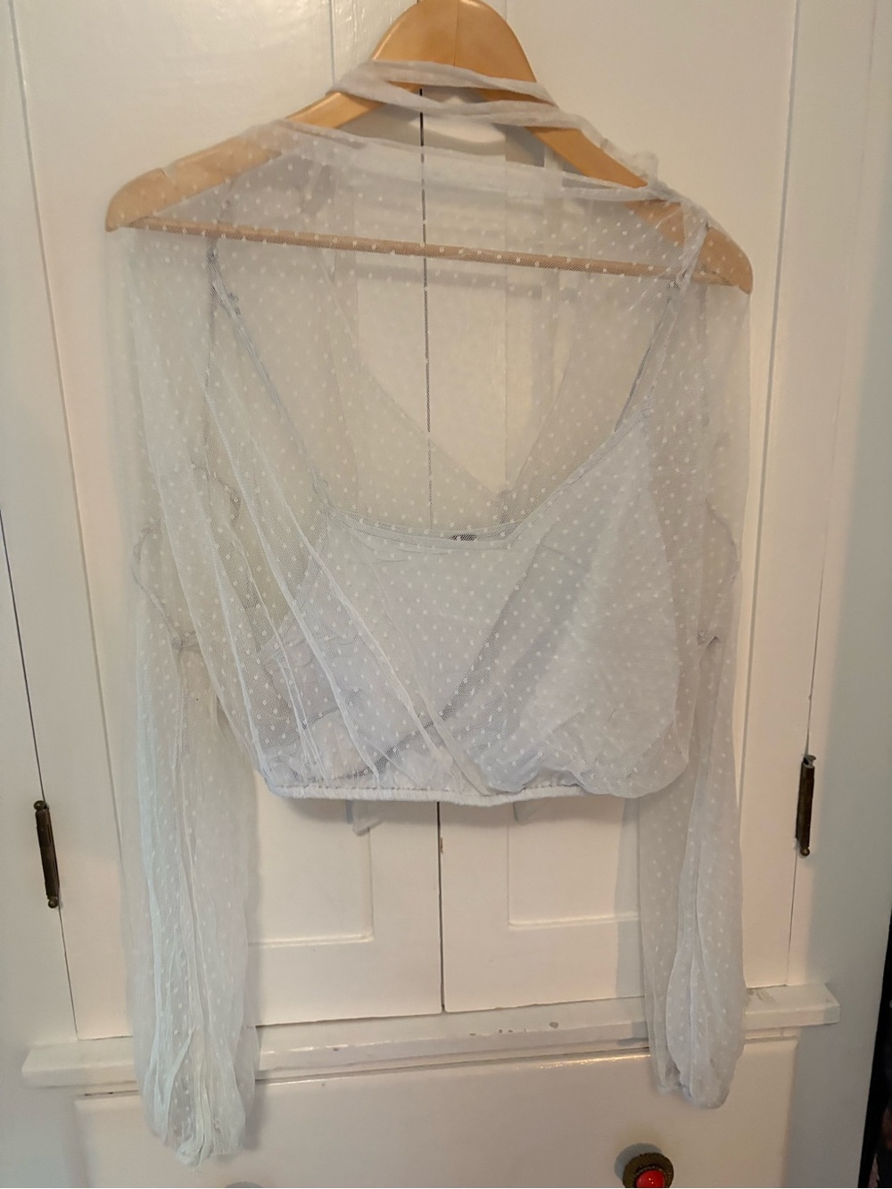 Free People Sheer Swiss Dot Long Sleeve Crop Top - White